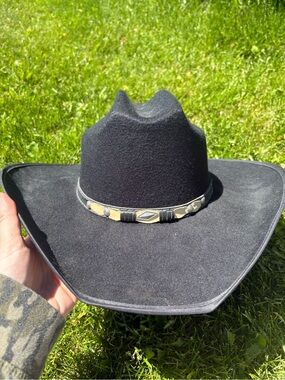 Black Felt Western Hat with Decorative Band Medium